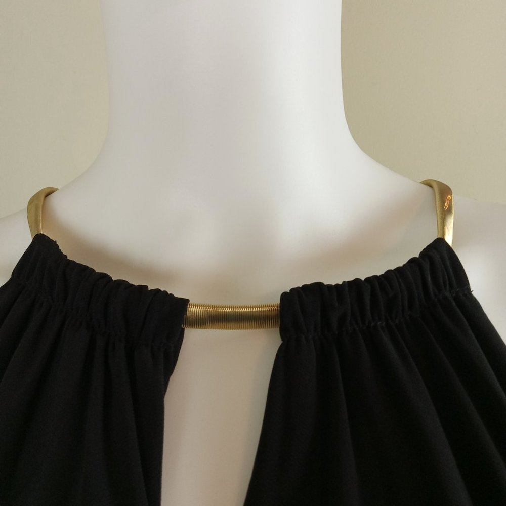 Emma & Michele Women's Halter Maxi Dress Size 14 Black Gold Chain Faux Wrap - Picture 4 of 11